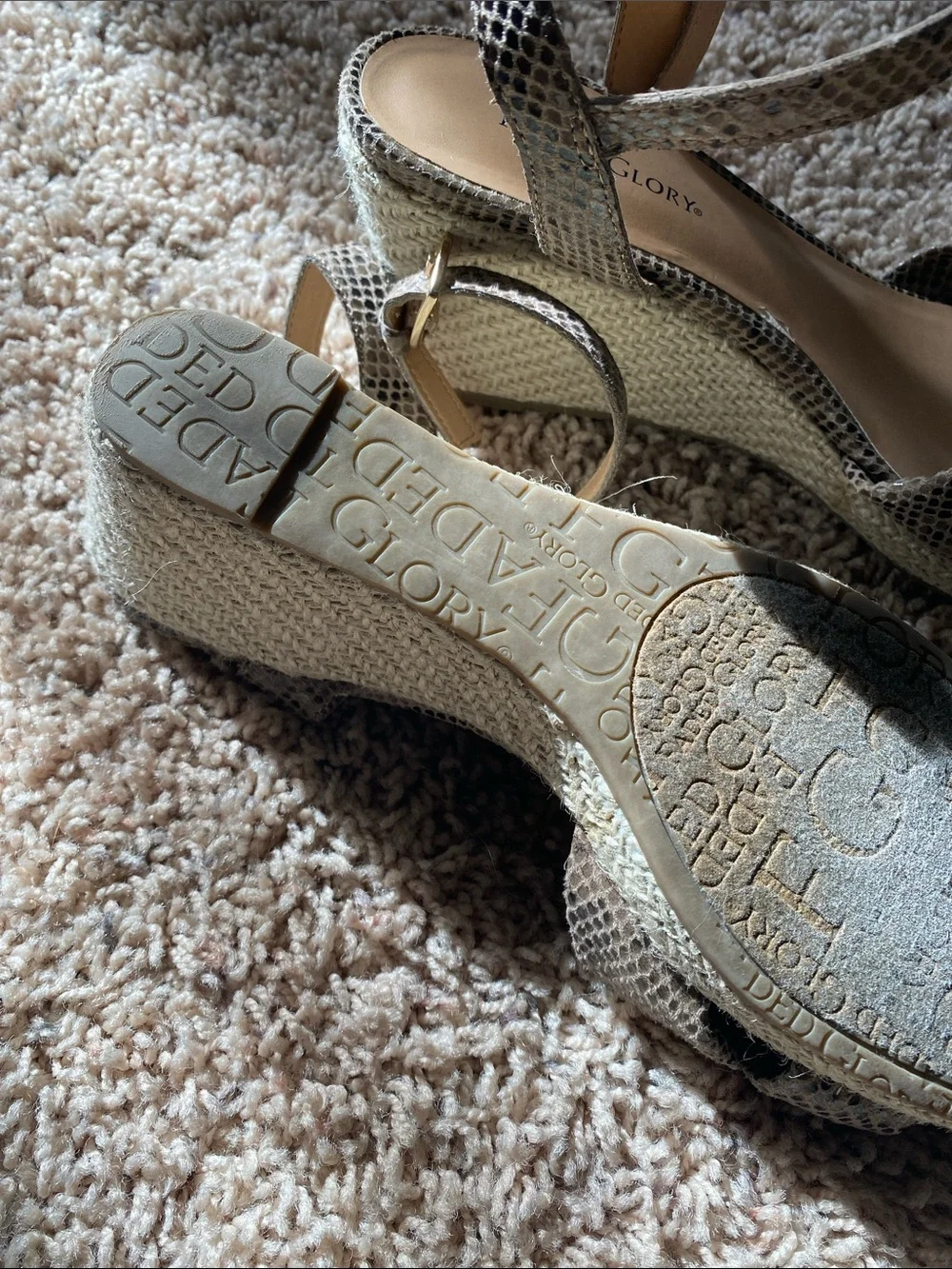 Faded Glory Snake-Print Taupe Ankle-Strap Wedge Sandals